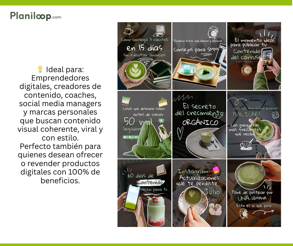 Green Aesthetic Carousels – Pack de Carruseles Estéticos (MRR + PLR)