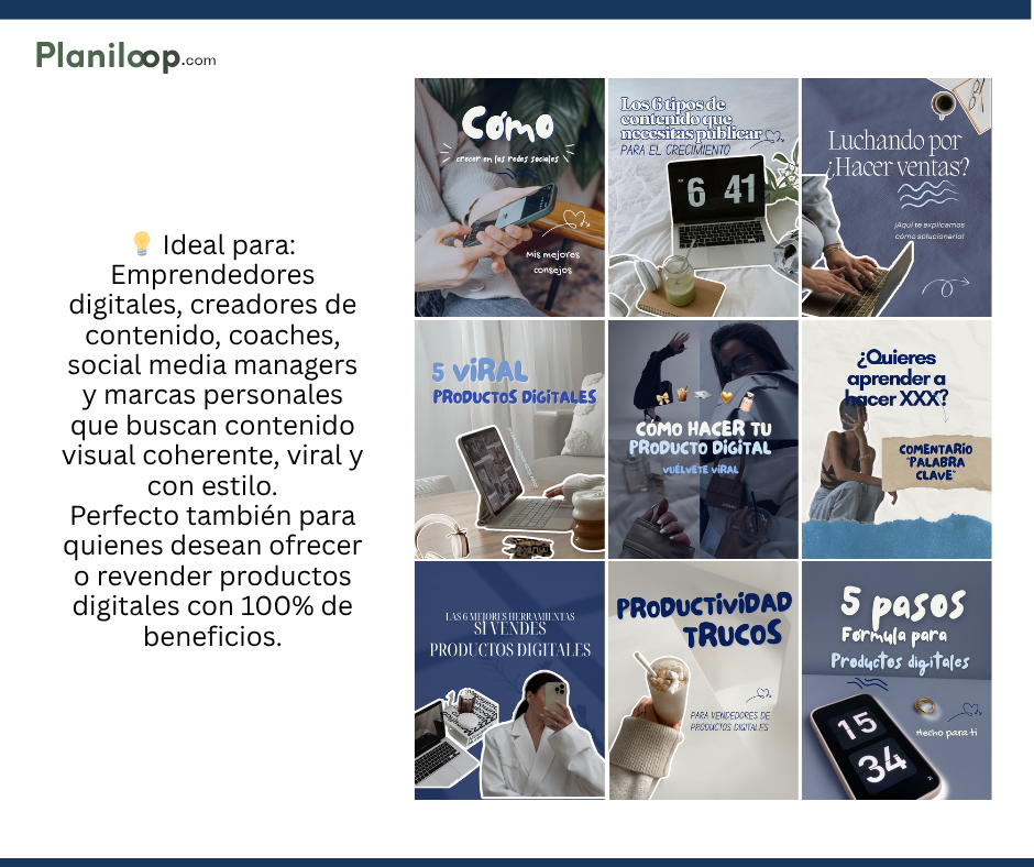 Blue Aesthetic Carousels – Pack de Carruseles Estéticos (MRR + PLR)